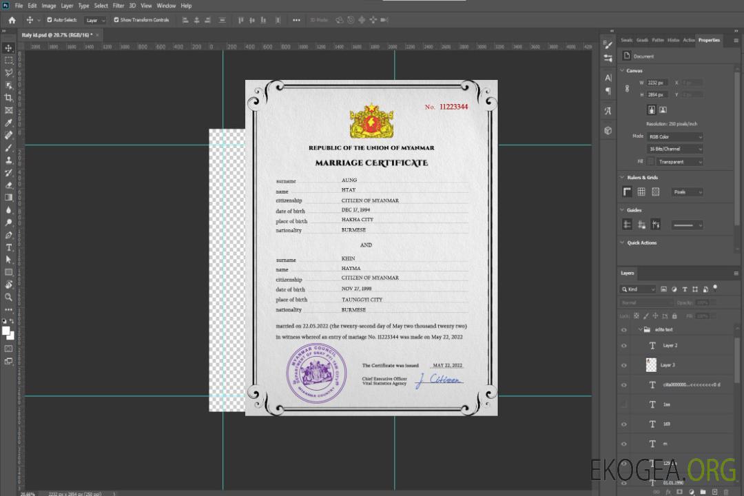 Modèle PSD de certificat de mariage du Myanmar template